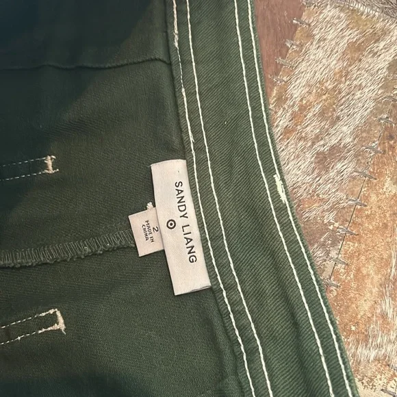 Sandy Liang Forest Green Carpenter Staight Leg Barrel Jeans Size 2 - Picture 6 of 9